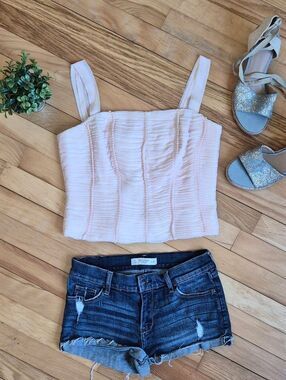 Vintage Albert Nipon Silk Blush Ruched Cropped Tank Top
